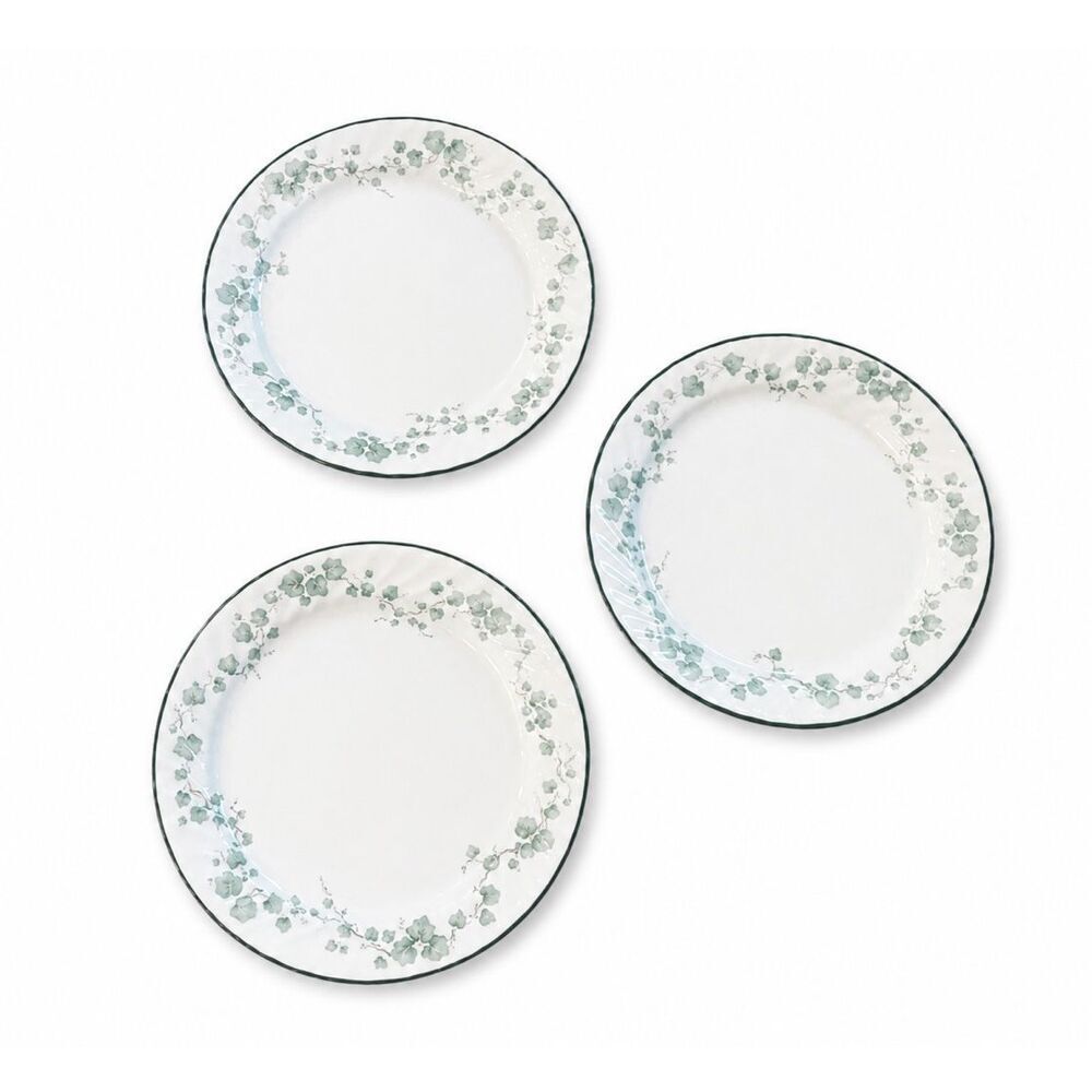 Corelle Callaway Dinner Plate Green Ivy Pattern Swirled Edge Corning 10” set 3